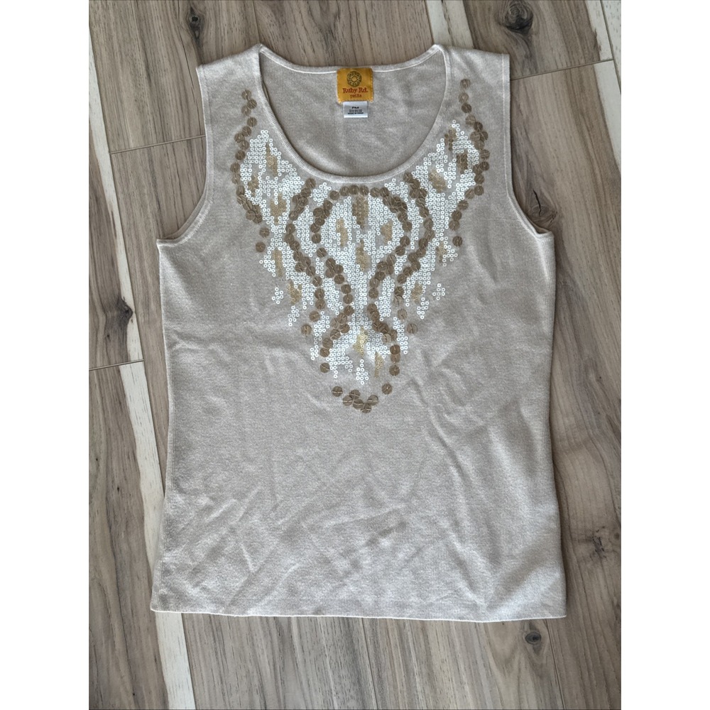 Ruby Rd.‎ Sleeveless Knit Tank Top with Sequins Neckline Off White Size PM